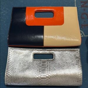 Stylish Blue, Orange, and Cream Handbag